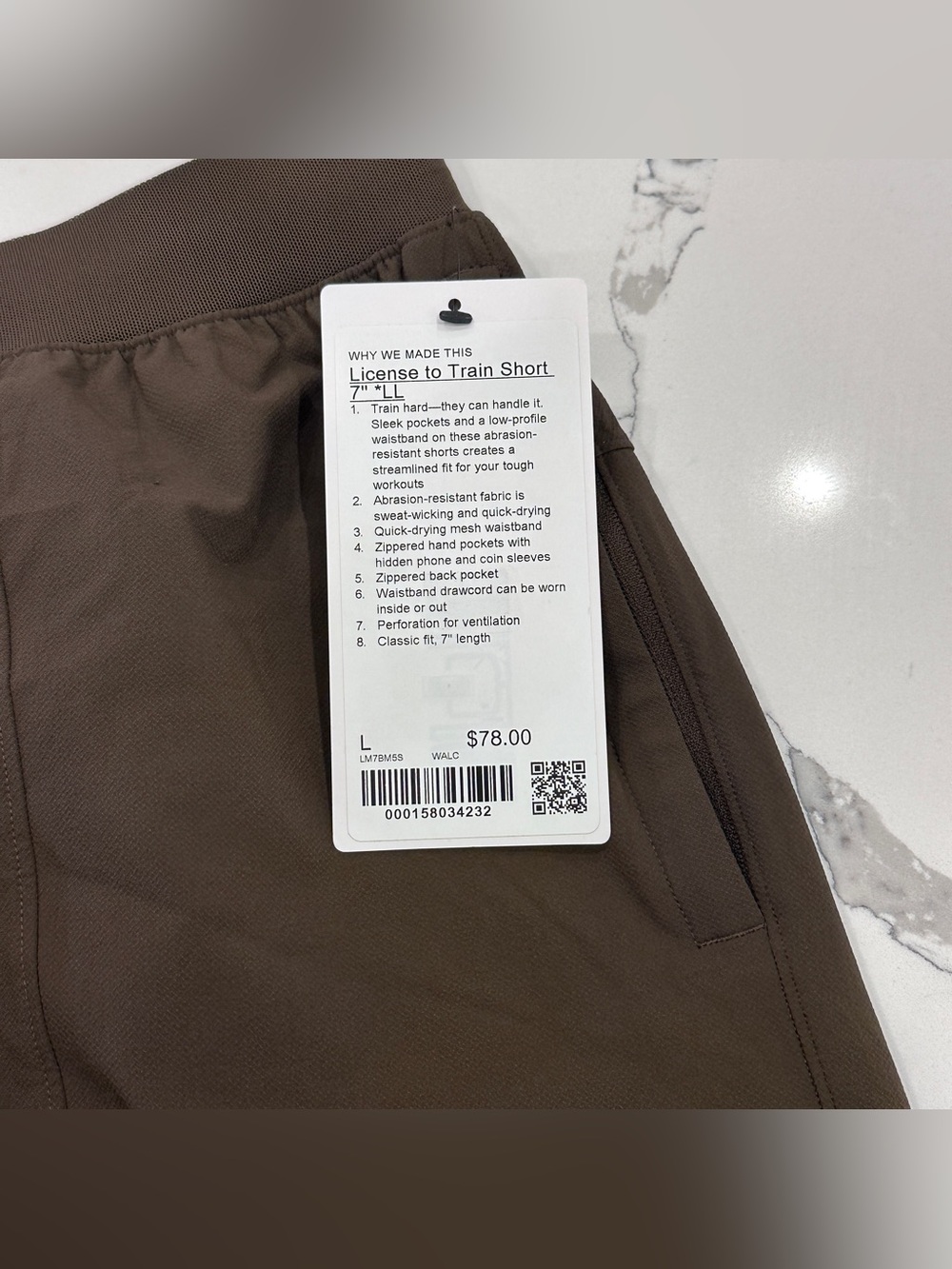 Lululemon Men’s License to Train Short 7” LL Sz Large Walnut Crunch NWT - Picture 3 of 5